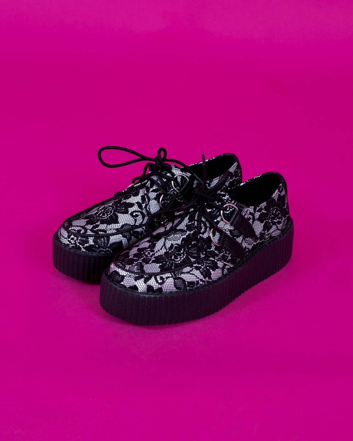 Black Satin Lace Viva Mondo Creeper - T.U.K. Shoes
