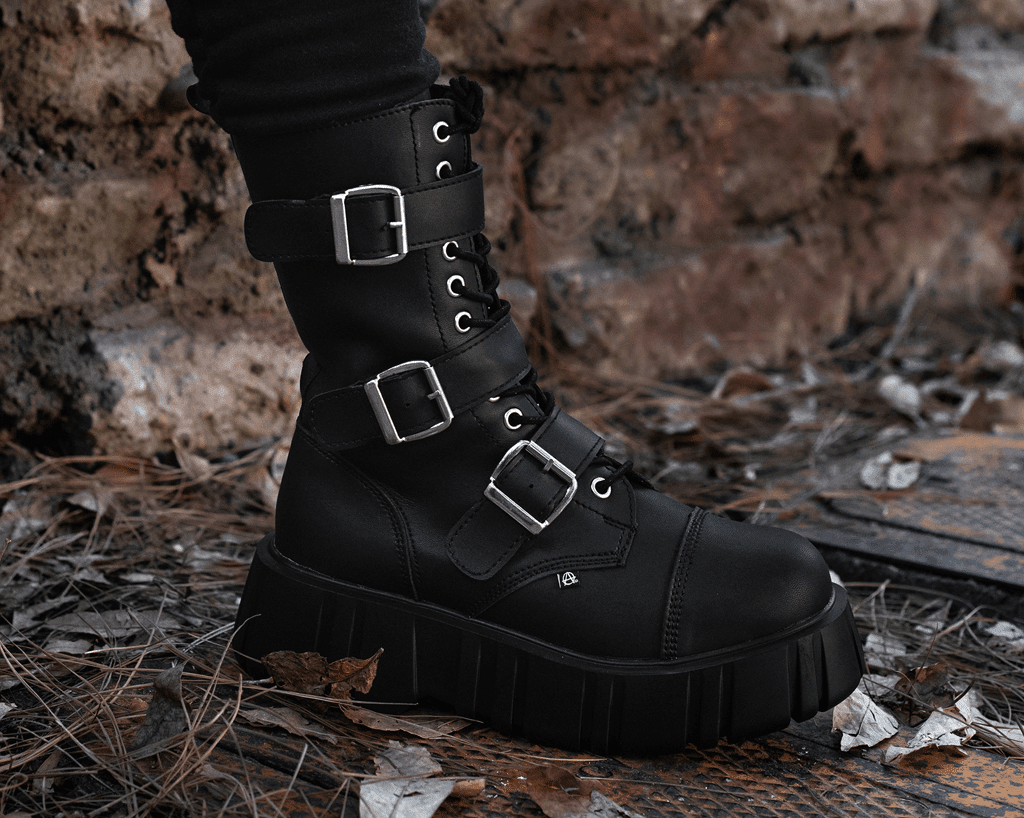 T2323 Black TUKskin™ 3-Buckle Anarchic Airship Boot - T.U.K. Shoes