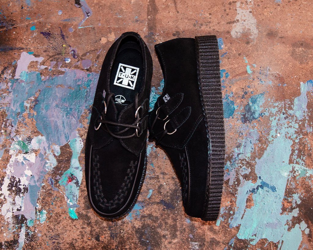 F9779 Black Faux Suede Viva Low Creeper - T.U.K. Shoes