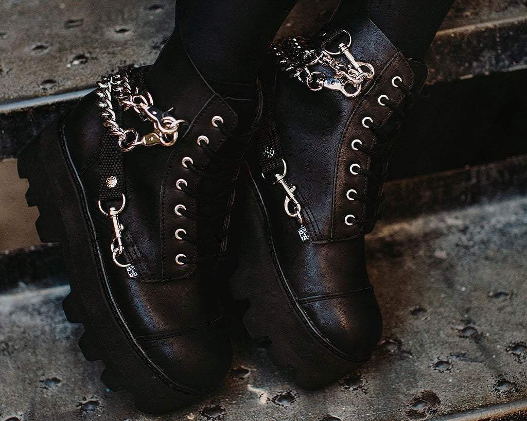 A9752 Black 7-Eye Chain & Strap Dino Lug Boot - T.U.K. Shoes