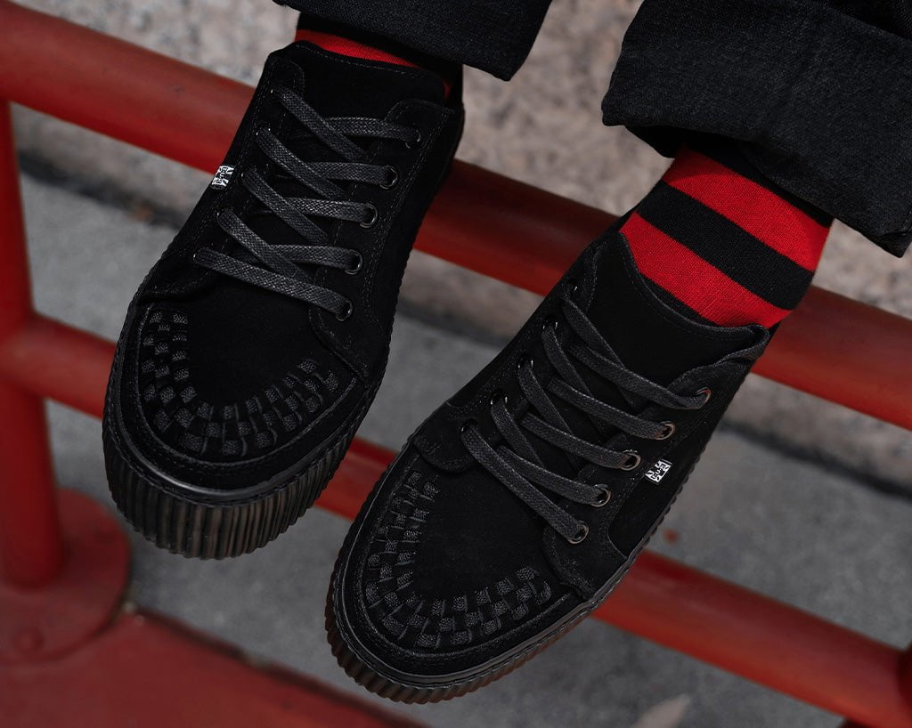 A3313 Black Suede Lace-Up Creeper Sneaker - T.U.K. Shoes