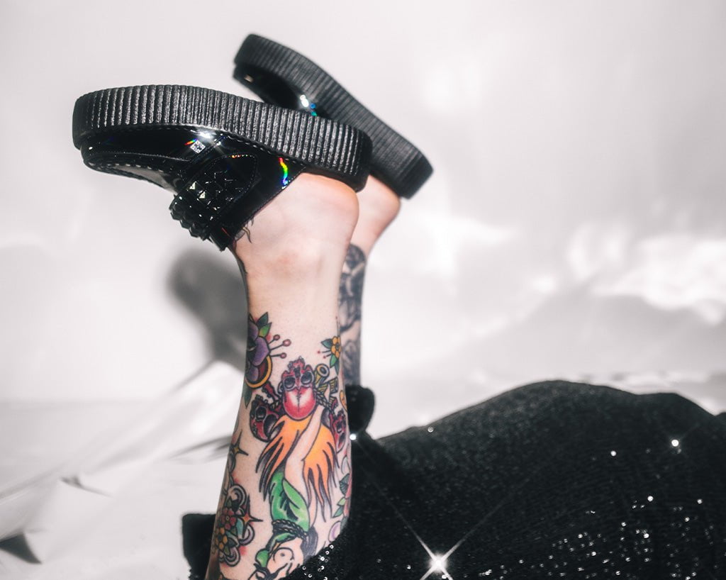 V3261L Black Rainbow Haze Studded Creeper Mule - T.U.K. Shoes