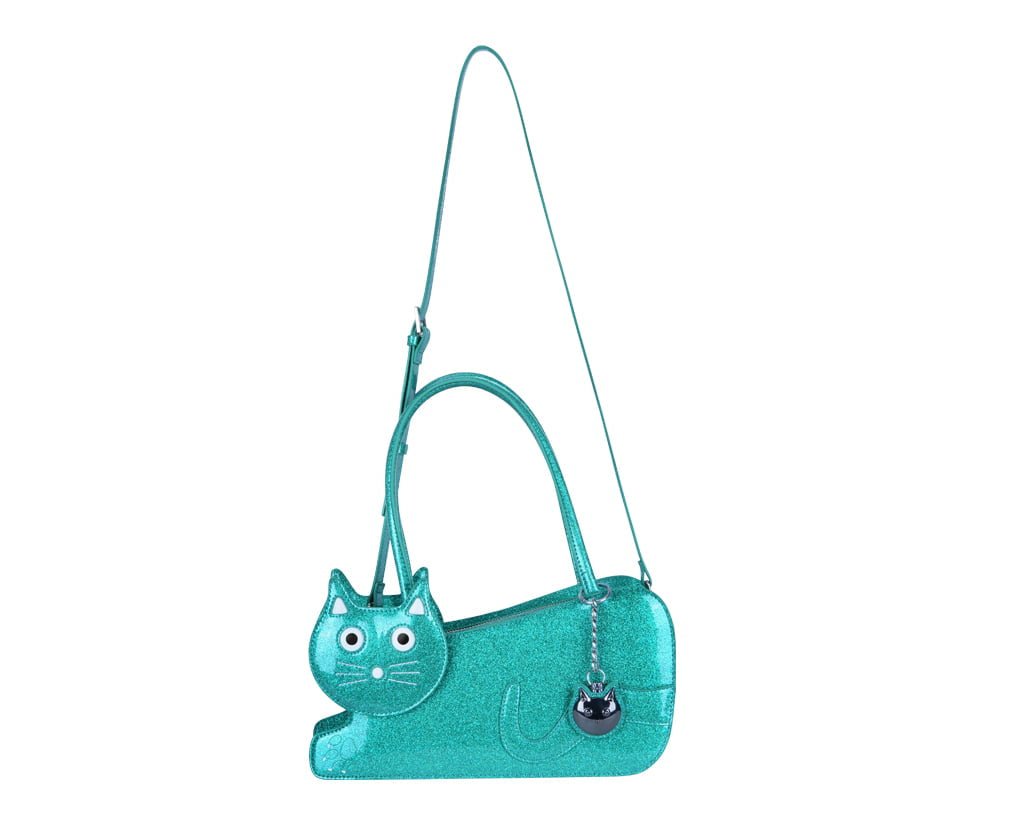 Teal Glitter Kitty Handbag - T.U.K. Shoes