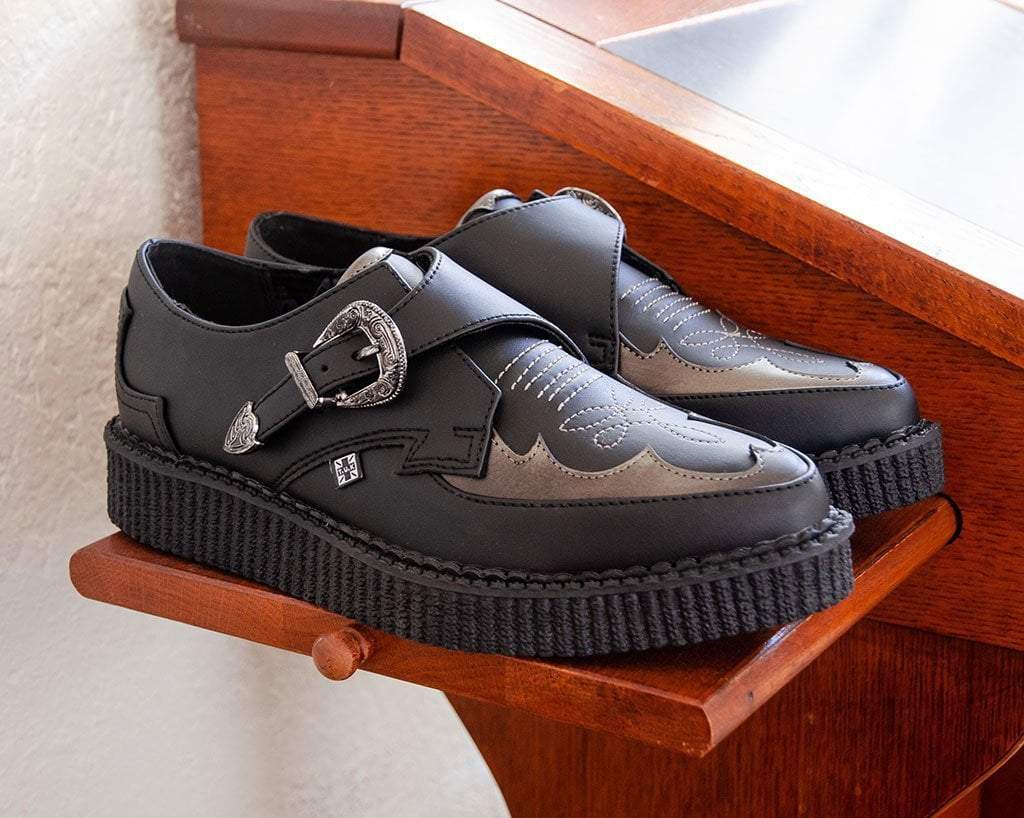 A9847 Black TUKskin™ Western Antique Buckle Pointed Creeper - T.U.K. Shoes