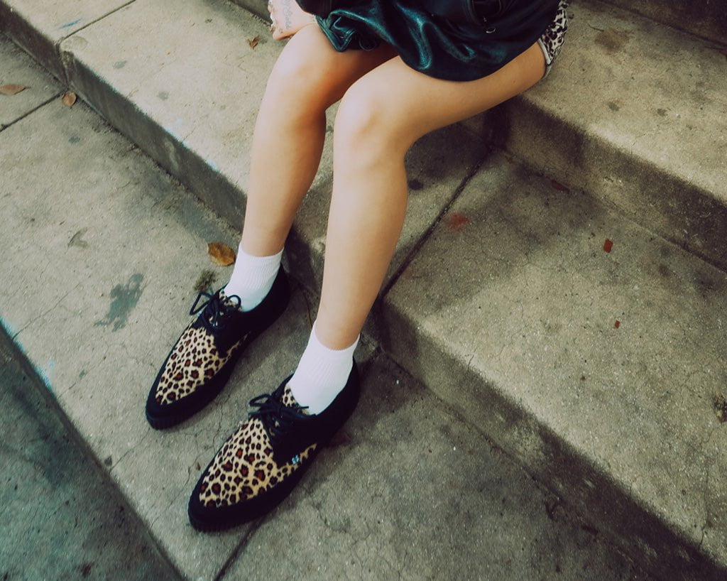 Black & Leopard Tie Pointed Lace Up EZC - T.U.K. Shoes