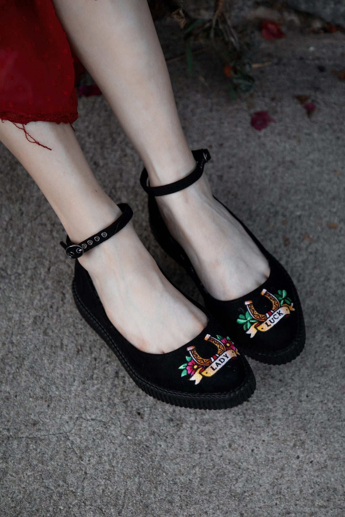 A3420L Black Lady Luck Pointed Ballet Creeper - T.U.K. Shoes
