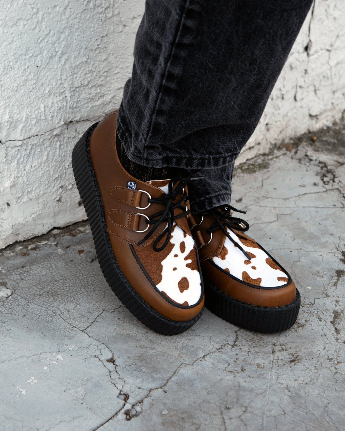 V3410 Brown Leather Cow Print Viva Mondo Creepers - T.U.K. Shoes