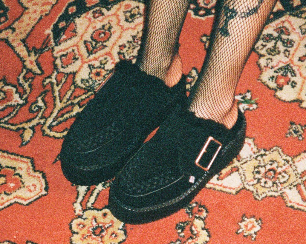 V3235L Black Suede Wool Creeper Mule - T.U.K. Shoes