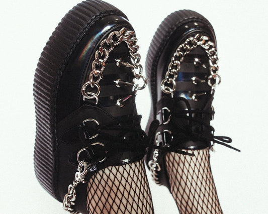 V3266 Black Haze Spike & Chain Viva Mondo Creeper - T.U.K. Shoes