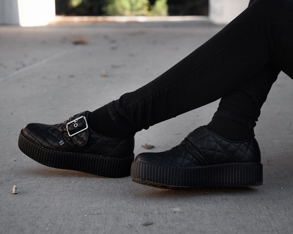 V3301 Black TUKskin Quilted Buckle Viva Mondo Creeper - T.U.K. Shoes