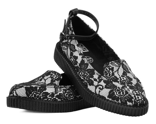 Black Satin Lace Pointed Ballet Creeper - T.U.K. Shoes
