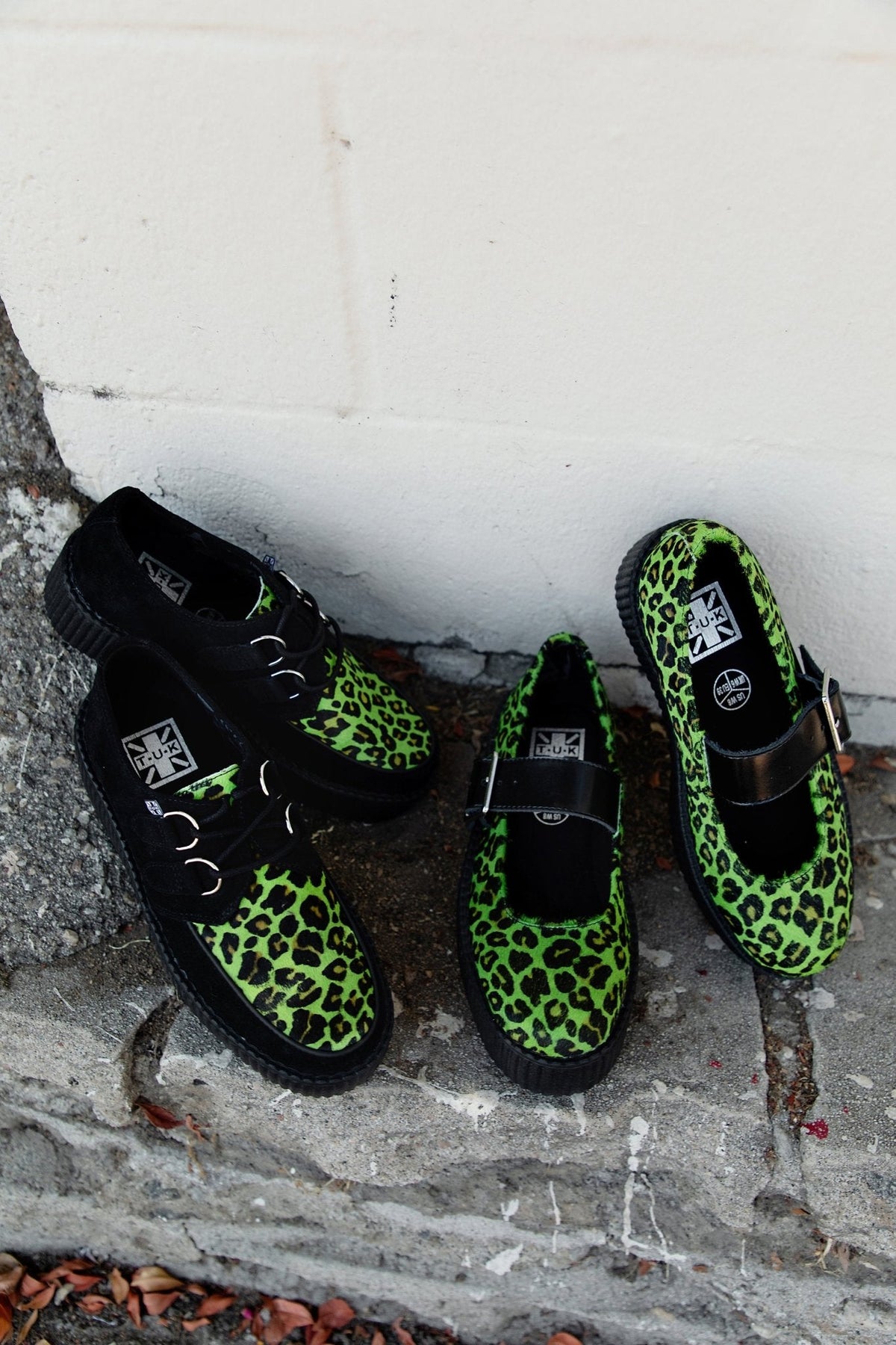 V3412 Black & Green Leopard Suede Mondo Creeper - T.U.K. Shoes