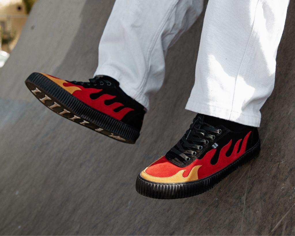 A3349 Black & Red Suede Flame Creeper Sneaker - T.U.K. Shoes