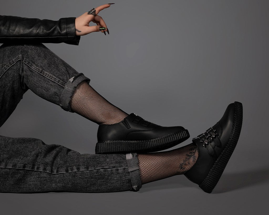 A3210 Black TUKskin Zipper Skull Pointed Creeper - T.U.K. Shoes