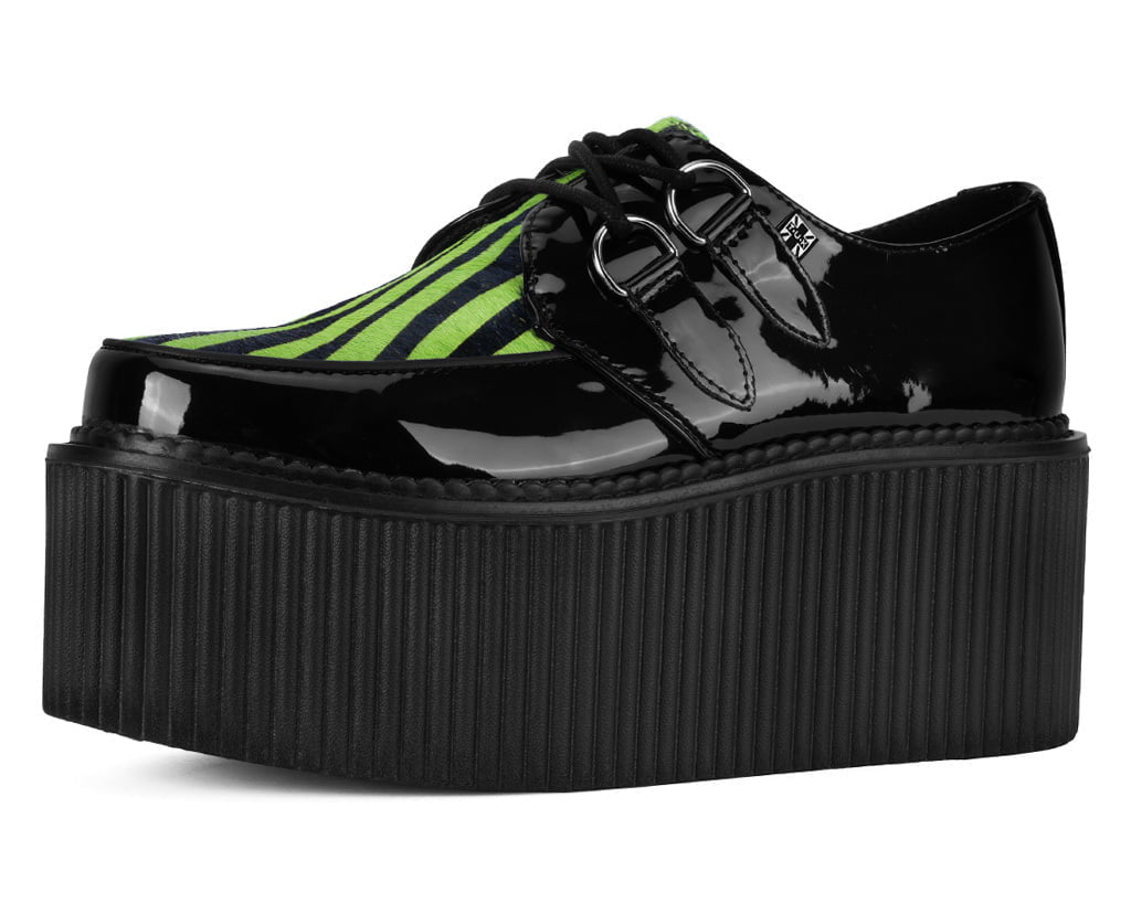 Black Patent Green Zebra Hair Stratocreeper - T.U.K. Shoes