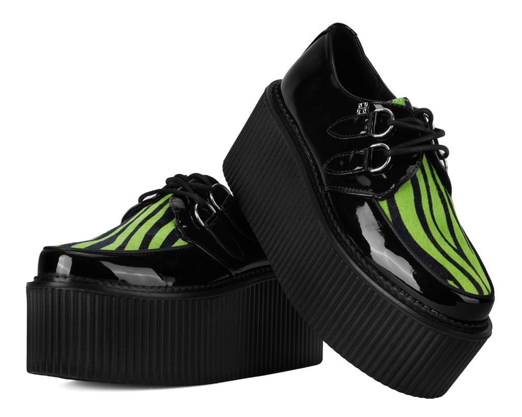Black Patent Green Zebra Hair Stratocreeper - T.U.K. Shoes