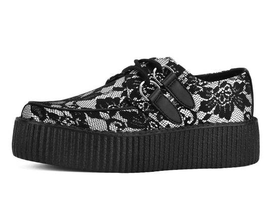 Black Satin Lace Viva Mondo Creeper - T.U.K. Shoes