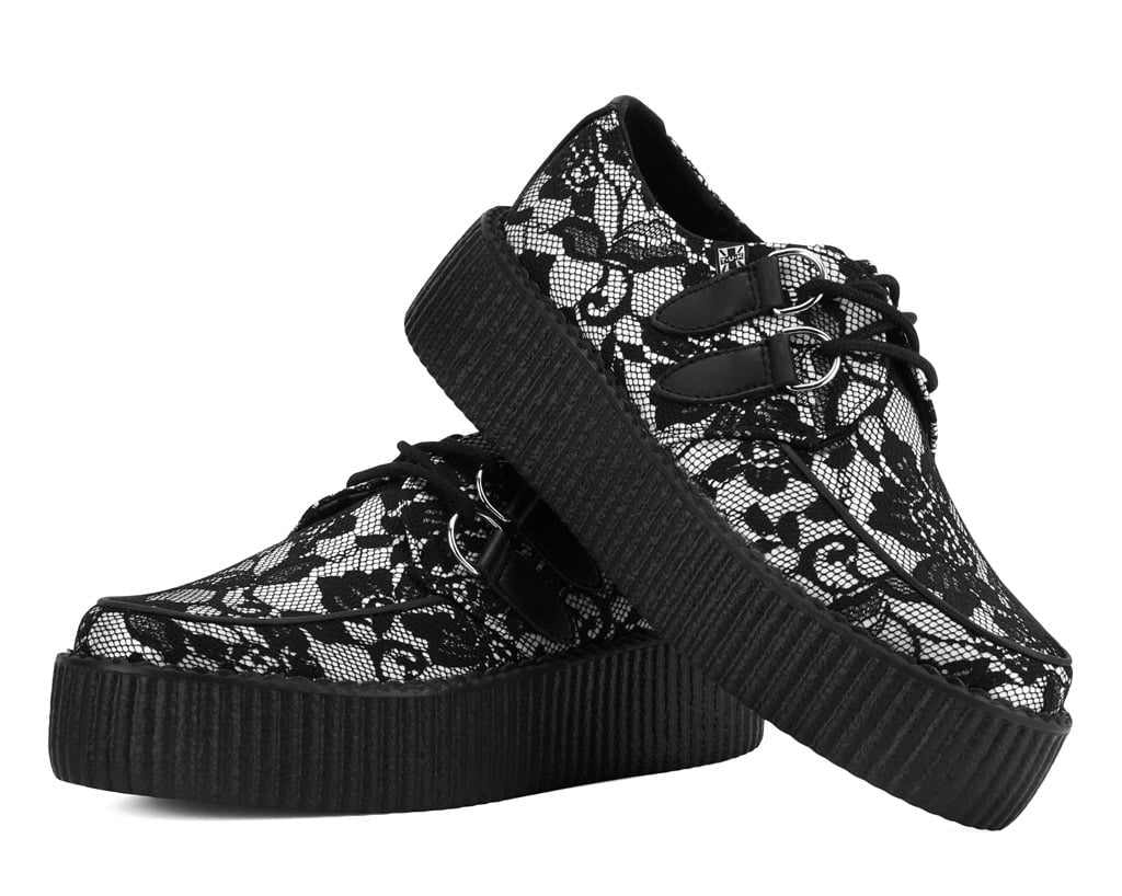 Black Satin Lace Viva Mondo Creeper - T.U.K. Shoes