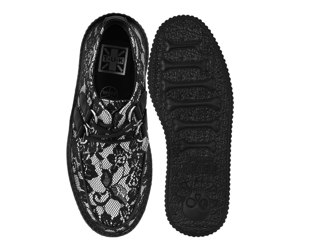 Black Satin Lace Viva Mondo Creeper - T.U.K. Shoes