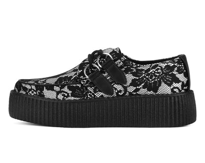 Black Satin Lace Viva Mondo Creeper - T.U.K. Shoes