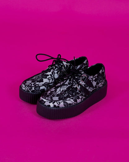 Black Satin Lace Viva Mondo Creeper - T.U.K. Shoes