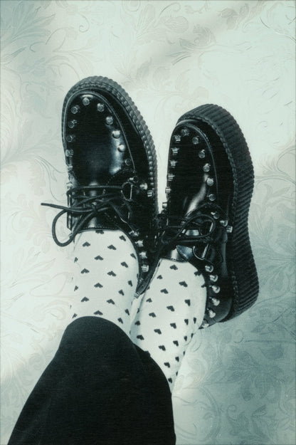 Black Leather Flat Studded Viva Mondo Creeper - T.U.K. Shoes