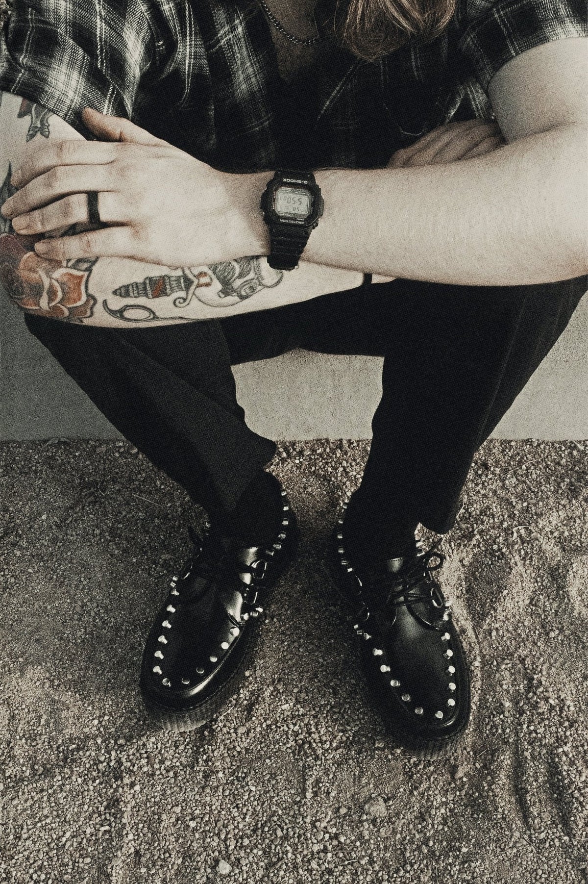 Black Leather Flat Studded Viva Mondo Creeper - T.U.K. Shoes