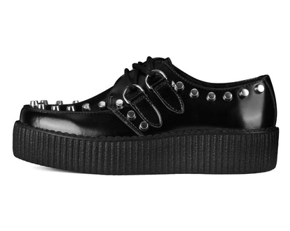 Black Leather Flat Studded Viva Mondo Creeper - T.U.K. Shoes