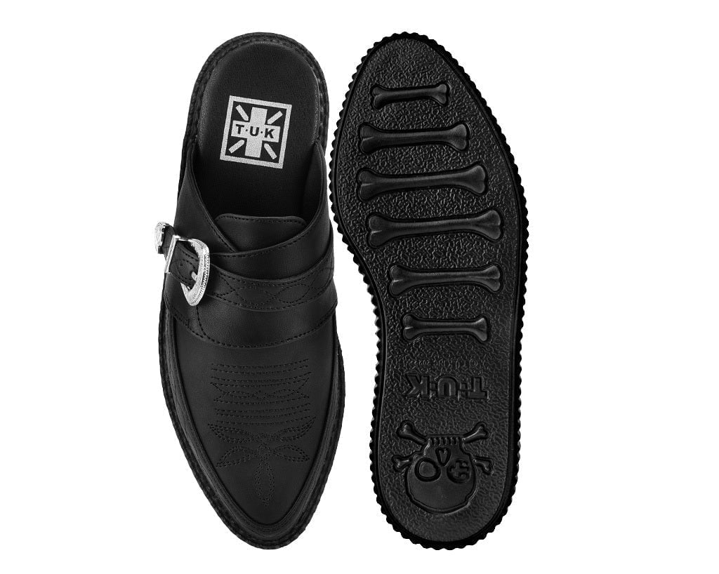 Black TUKskin Western Mondo Pointed Mule - T.U.K. Shoes