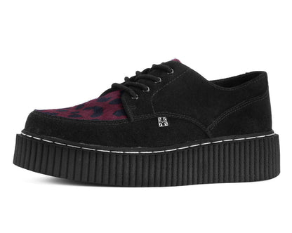 G3453 Black Suede Burgundy Leopard Hair Vintage Creeper - T.U.K. Shoes