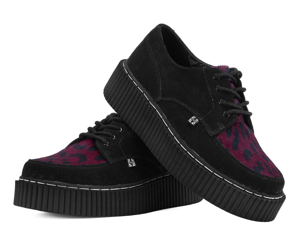 G3453 Black Suede Burgundy Leopard Hair Vintage Creeper - T.U.K. Shoes