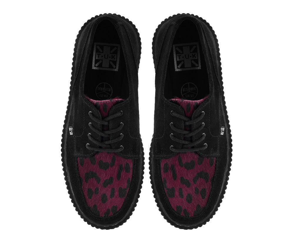 G3453 Black Suede Burgundy Leopard Hair Vintage Creeper - T.U.K. Shoes