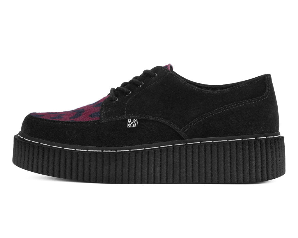 G3453 Black Suede Burgundy Leopard Hair Vintage Creeper - T.U.K. Shoes