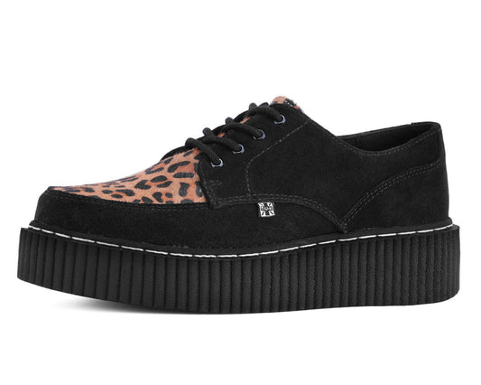 G3452 Black Suede Brown Leopard Hair Vintage Creeper - T.U.K. Shoes