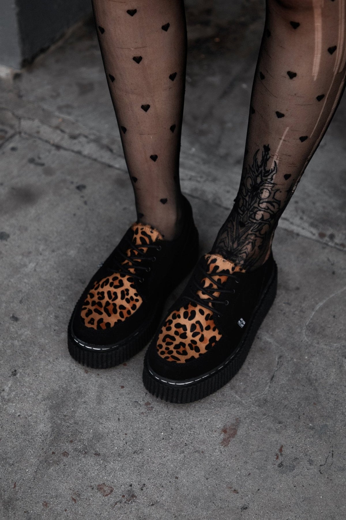 G3452 Black Suede Brown Leopard Hair Vintage Creeper - T.U.K. Shoes