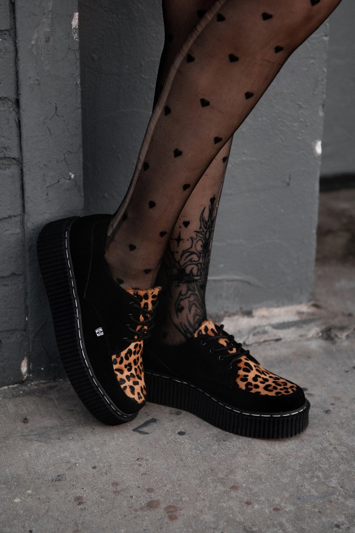G3452 Black Suede Brown Leopard Hair Vintage Creeper - T.U.K. Shoes