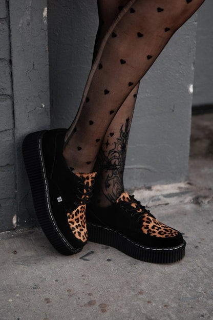 G3452 Black Suede Brown Leopard Hair Vintage Creeper - T.U.K. Shoes