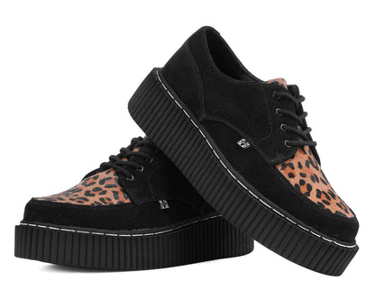 G3452 Black Suede Brown Leopard Hair Vintage Creeper - T.U.K. Shoes