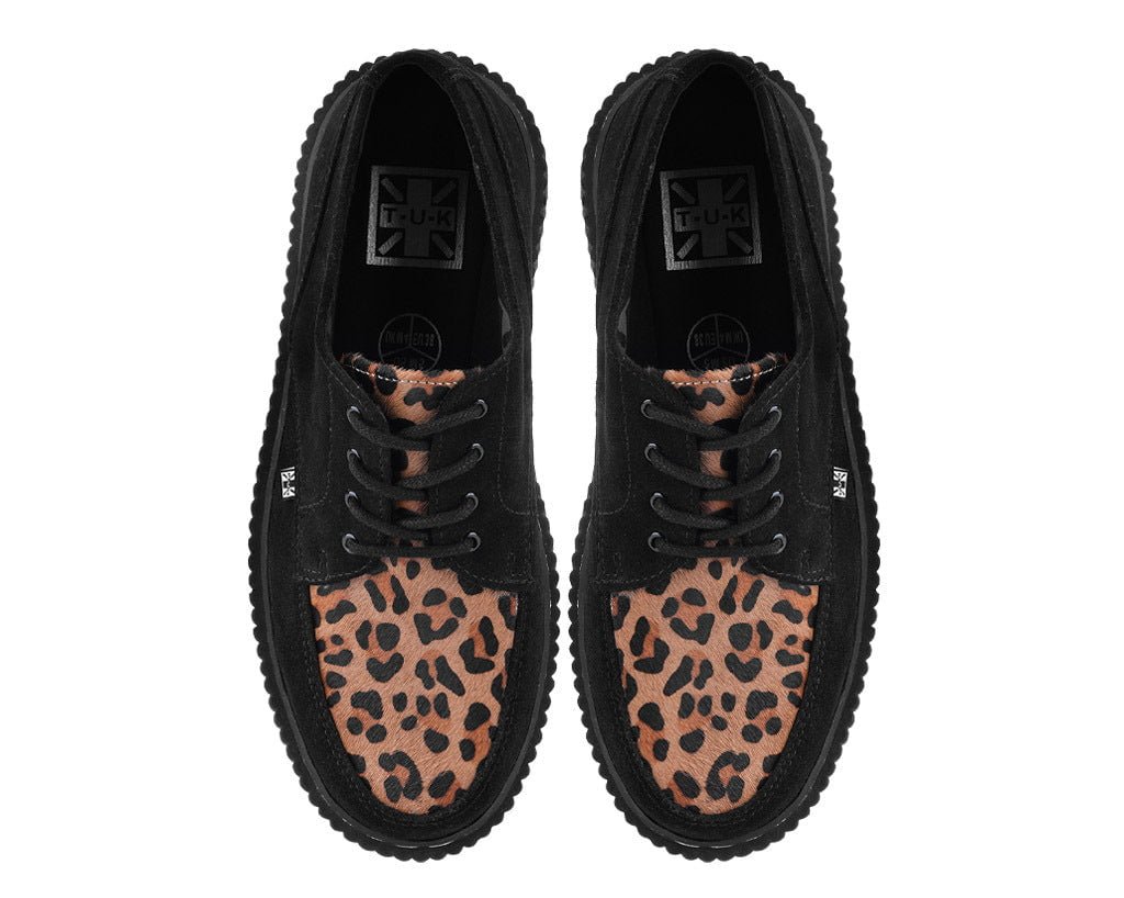 G3452 Black Suede Brown Leopard Hair Vintage Creeper - T.U.K. Shoes