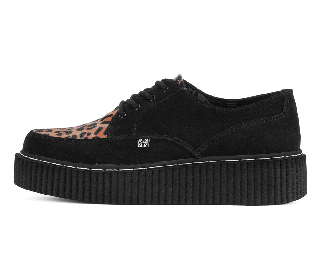 G3452 Black Suede Brown Leopard Hair Vintage Creeper - T.U.K. Shoes