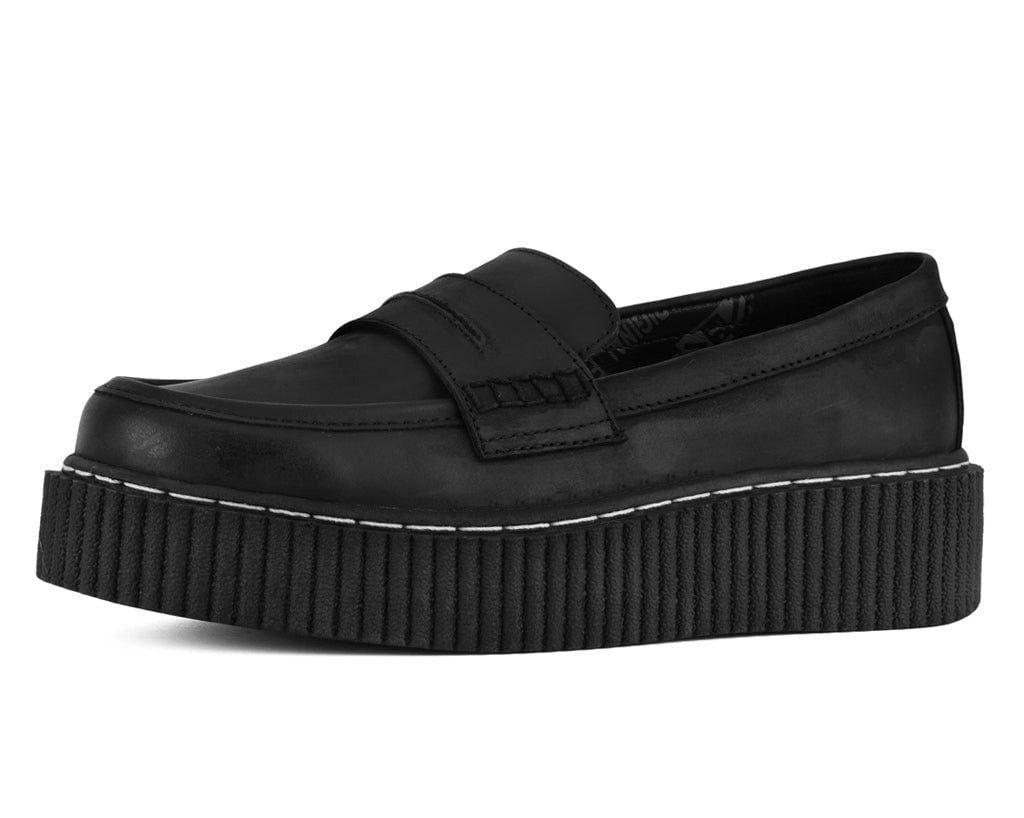 G3450 Black Waxy Leather Loafer Vintage Creeper - T.U.K. Shoes