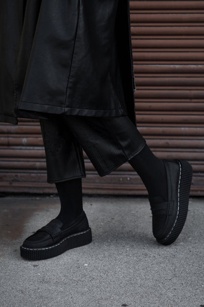 G3450 Black Waxy Leather Loafer Vintage Creeper - T.U.K. Shoes