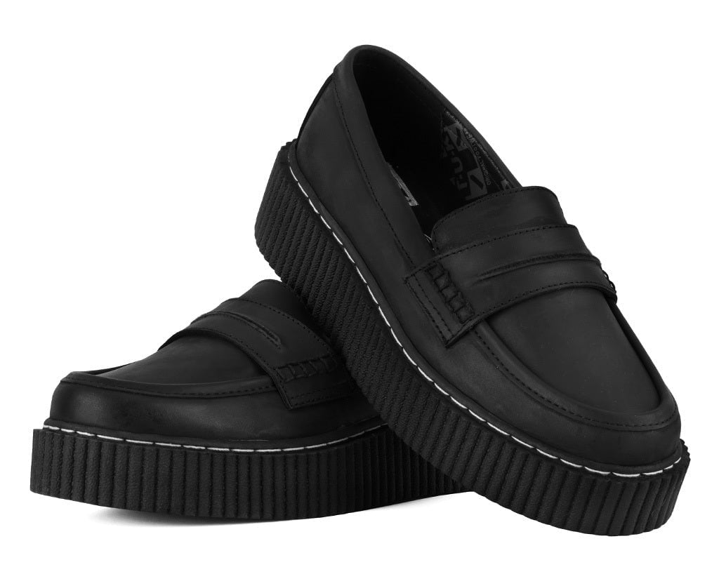 G3450 Black Waxy Leather Loafer Vintage Creeper - T.U.K. Shoes