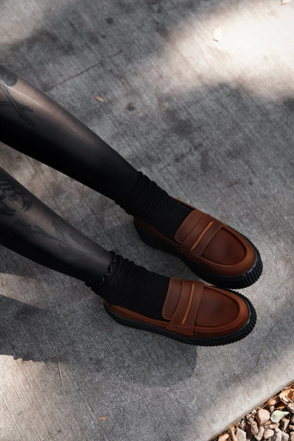 G3449 Brown Crazy Horse Leather Loafer Vintage Creeper - T.U.K. Shoes