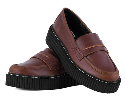 G3449 Brown Crazy Horse Leather Loafer Vintage Creeper - T.U.K. Shoes