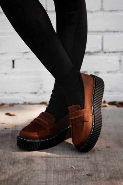 G3449 Brown Crazy Horse Leather Loafer Vintage Creeper - T.U.K. Shoes