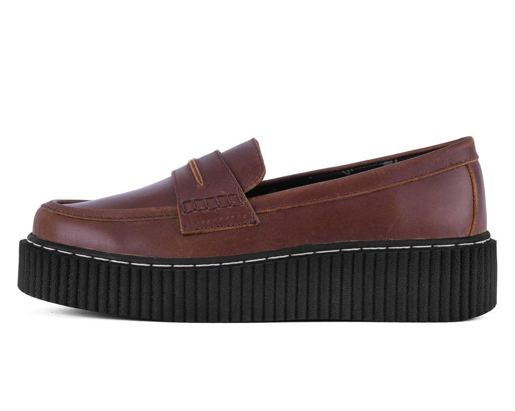 G3449 Brown Crazy Horse Leather Loafer Vintage Creeper - T.U.K. Shoes