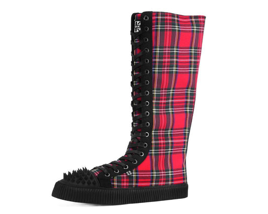 A3483 Tartan Canvas Knee Hi Spike Toe Sneaker Boot - T.U.K. Shoes