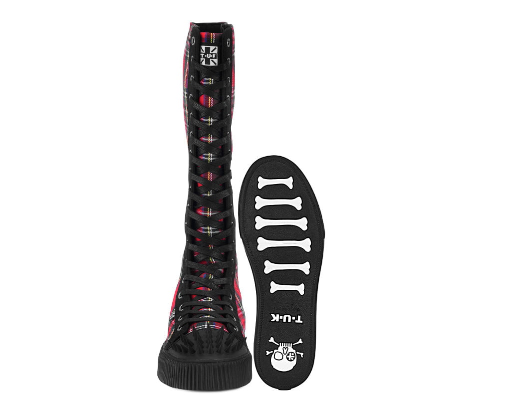 A3483 Tartan Canvas Knee Hi Spike Toe Sneaker Boot - T.U.K. Shoes