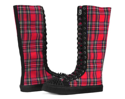 A3483 Tartan Canvas Knee Hi Spike Toe Sneaker Boot - T.U.K. Shoes